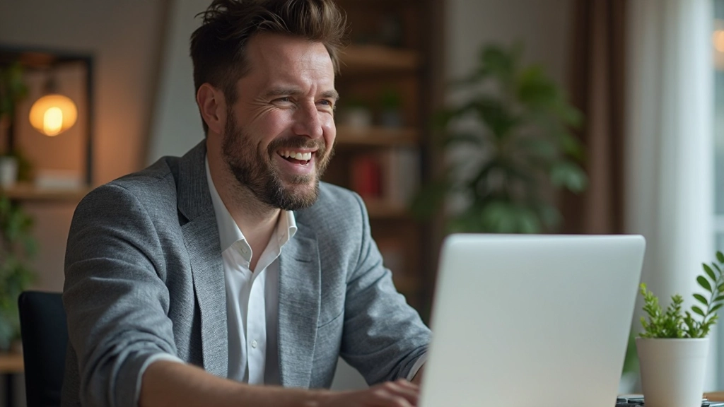 Person looking satisfied reviewing budget on laptop with positive financial progress