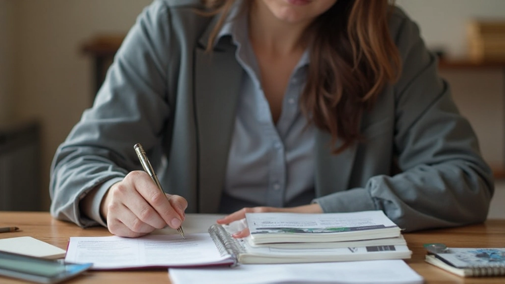 Person reviewing financial documents and budget spreadsheet with pen and calculator on desk
