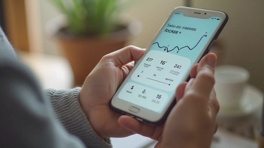 Mobile phone screen showing savings app with increasing balance progress and financial goals
