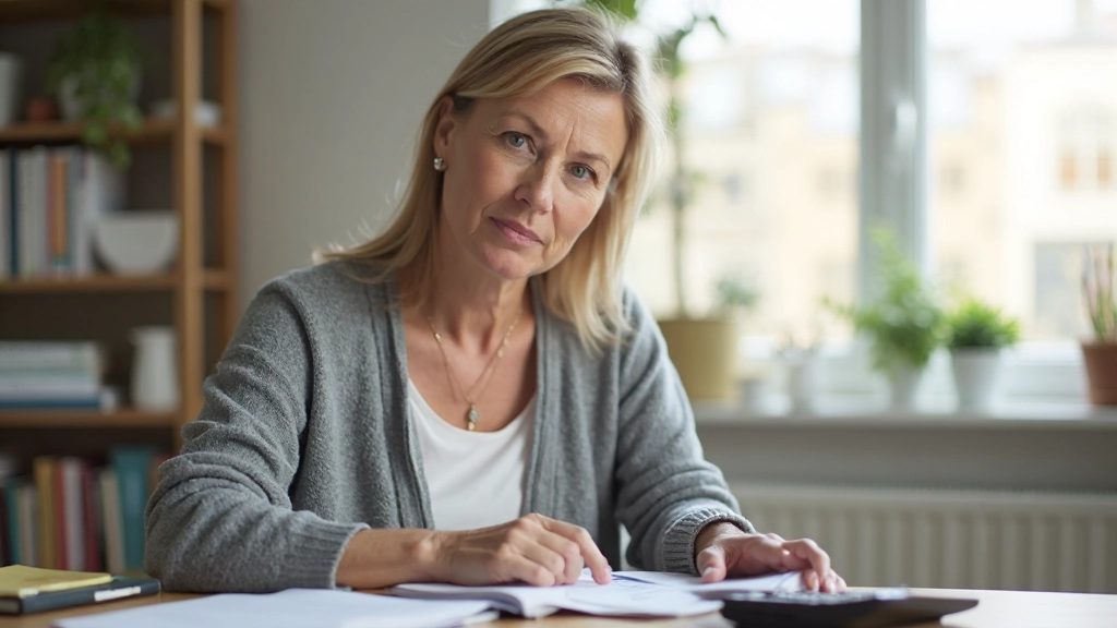 Person reviewing budget notes in notebook with calculator on desk, natural daylight