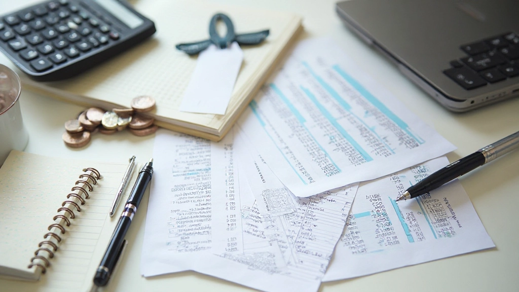 Calculator, notebook, and pen on desk showing savings calculations and financial planning numbers