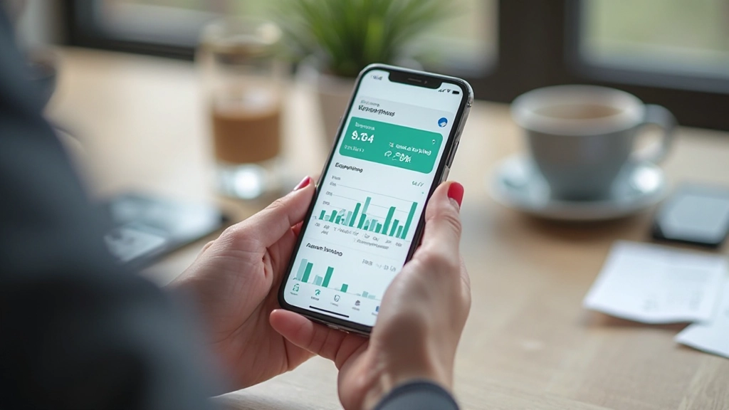 Mobile phone showing expense tracking app with financial data